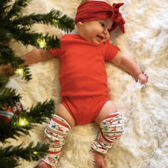 Christmas Leg Warmers for Babies & Toddlers - Fair Isle - Red & Green - One Size - Picture 1 of 4